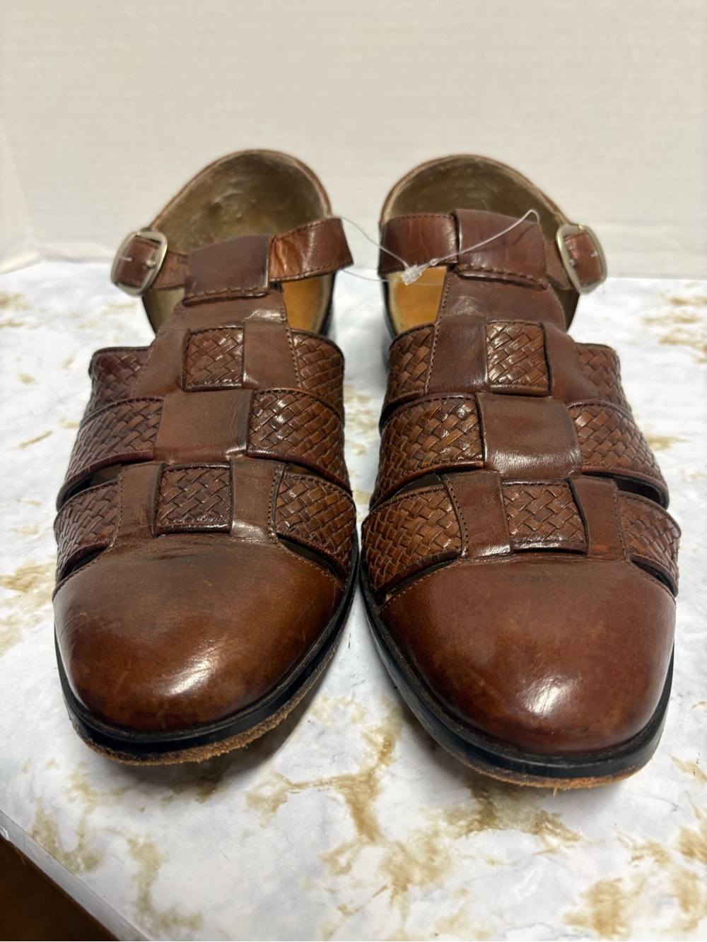 Stacy Adams Brown Woven Leather Fisherman Sandals with Buckle